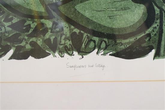 Robert Taverner, litho / screenprint, Sunflowers and Cottages, signed and numbered 11/70, 44 x 68cm